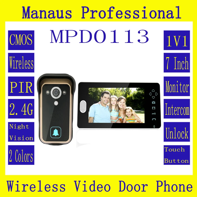 

Hot Sale Smart Home 7 '' Screen Video Door Phone,Remote Unlock 2.4GHz Video Digital Wireless Front Door Peephole Camera D113a