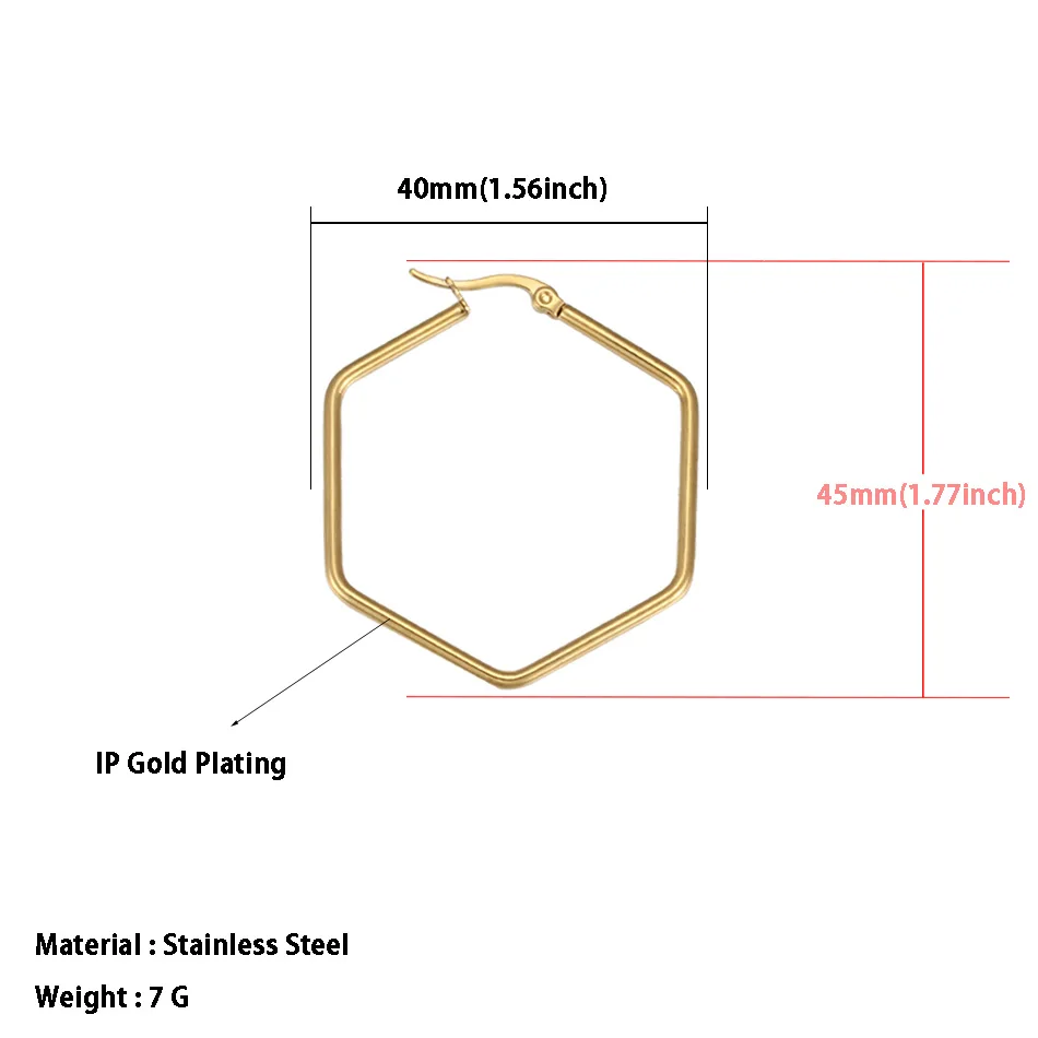 Ширина 40 мм/60 мм/80 мм из нержавеющей стали большие серьги для женщин Золотая Геометрическая Шестигранная большая серьга модные ювелирные изделия оптом - Окраска металла: 1793 Gold 40mm