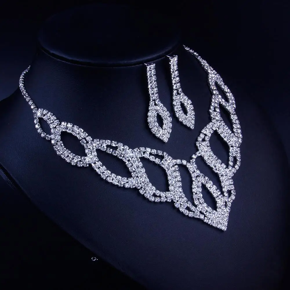 StoneFans Necklace Earring Sets Crystal Wedding Jewelry Set Silver Plated Rhinestone Earrings Necklace Bridal Jewelry Sets Santa