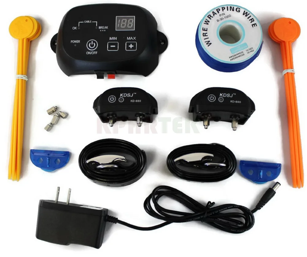Dog Fence In-ground Wire Friendly Pet Containment with Training Flags & 2 Rechargeable Collars KD660