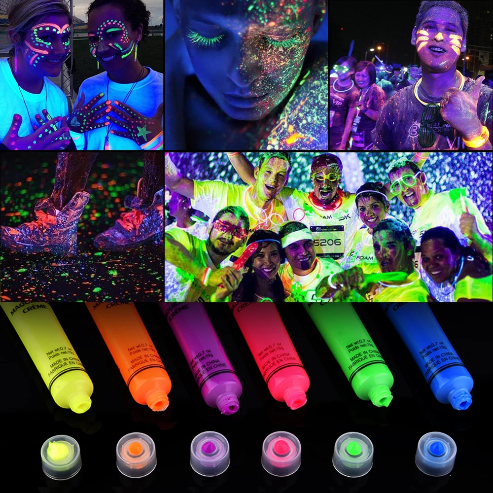 Neon Face Body Paint Glow Kit Blacklight Fluorescent Paint Body Art Painting Haloween Kids Makeup Halloween Party Supply (8)