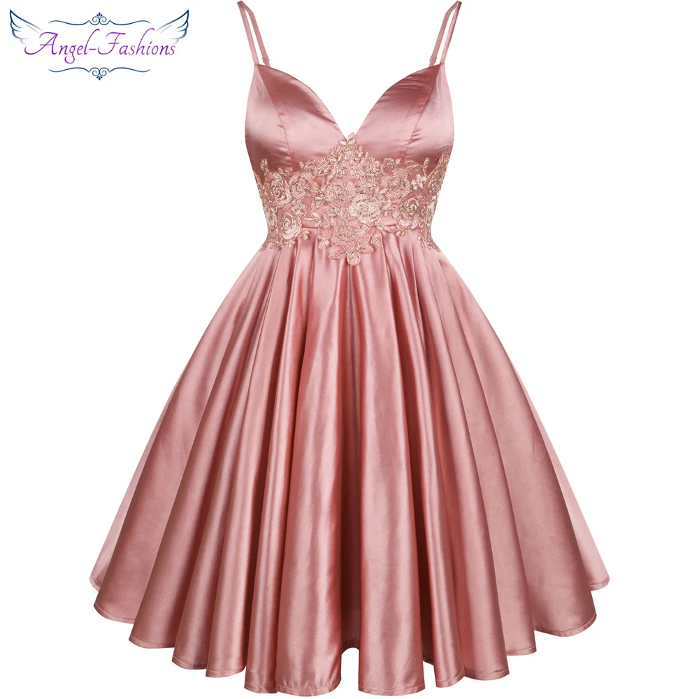 Angel-fashions 1950s Vintage Swing Dress Embroidery Ruched Short Homecoming Dresses Light Coral 340