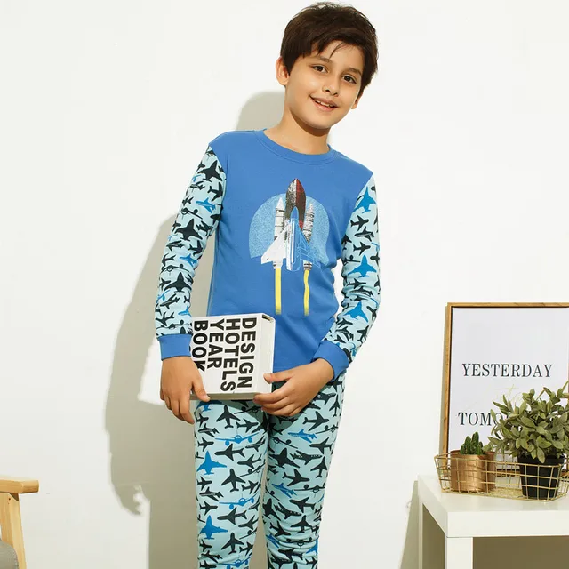 Boy Pajamas Sets Long Sleeve Big Kids Sleepwear Cotton Clothes Suit