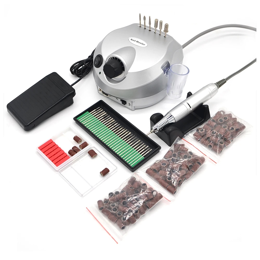 

1 Set Professional Silver Electric Nail Drill Machine Nail Polisher Tool Nail Art File Bits Manicure Kit 35000 RPM 110V/220V