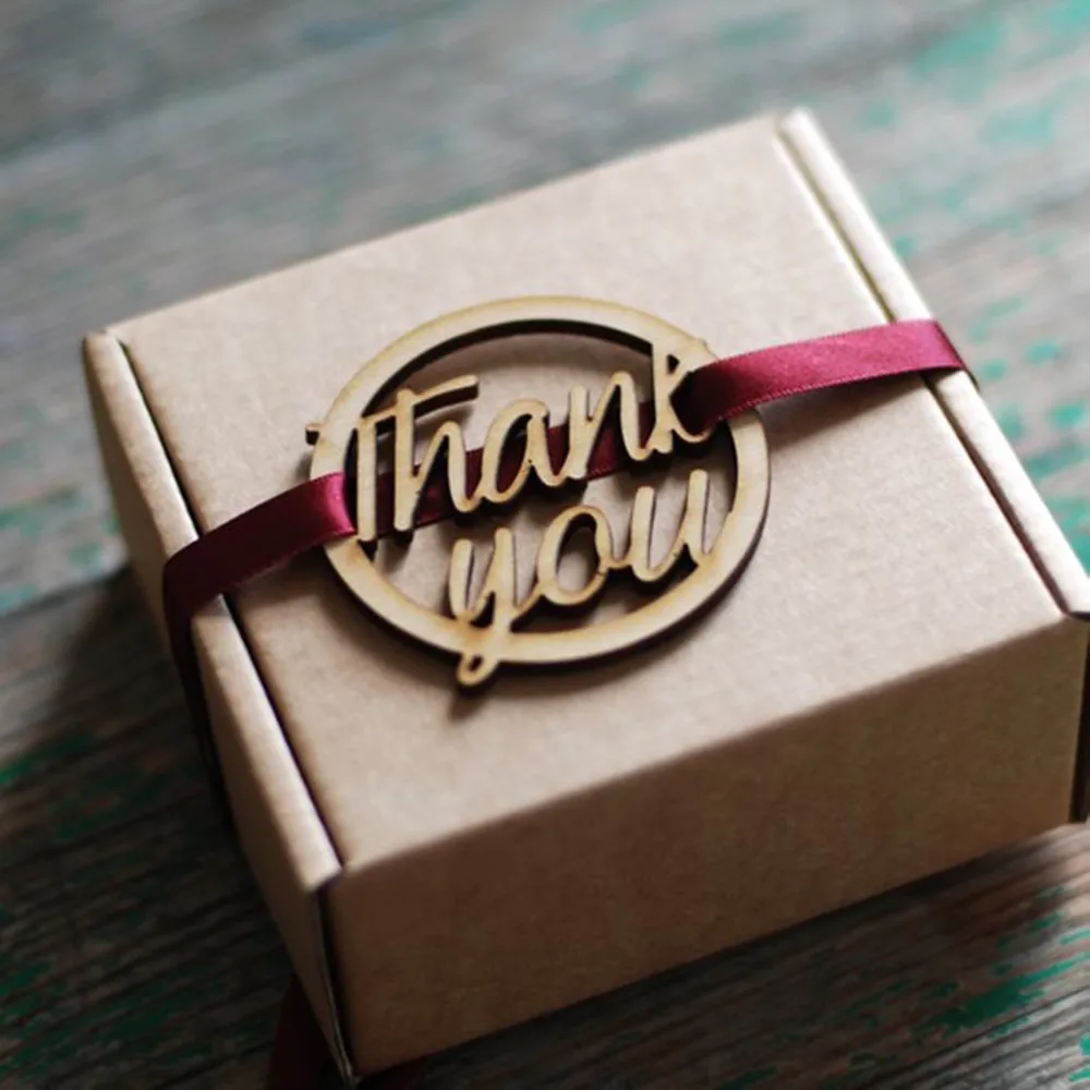 50cps Wooden Gift Tag Thank You Rustic Wood Pendant Christmas & Wedding