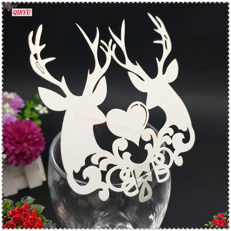 

100pcs Laser Cut Deer Cup Card Wine Glass Card Table Place Escort Cup Card Party Decorations Christmas Decorations Supplies 6Z