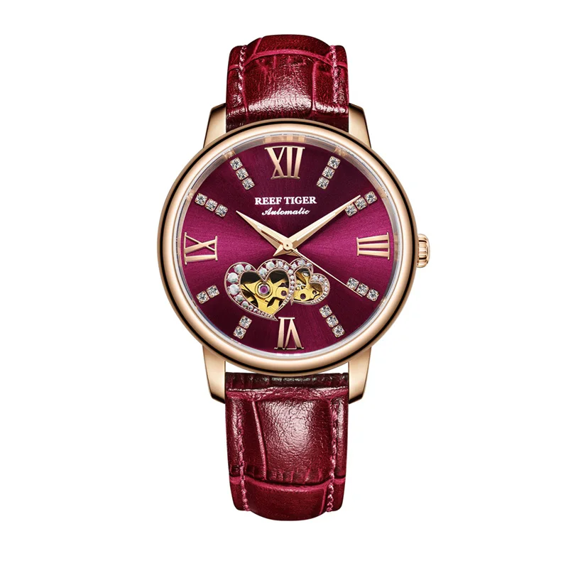 Риф Тигр/RT Лидирующий бренд роскошные женские часы розовое золото красный автоматические Модные часы подарок для влюбленных Relogio Feminino RGA1580 - Цвет: RGA1580-PRR