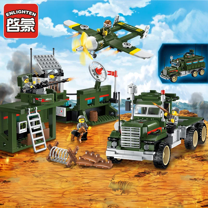 

Enlighten 687PCS Building blocks Military Base Mobile Combat Vehicle Aircraft Model Bricks Army Compatible With Lepin Kids Toys