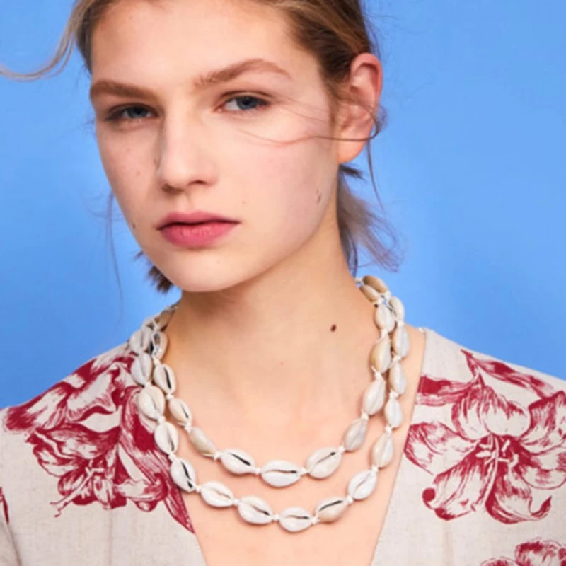 

Pomlee New ZA Shell Statement Necklace for Women Layer Real Shell Summer Jewelry Choker Trendy Long Necklace Party Handmade Gift