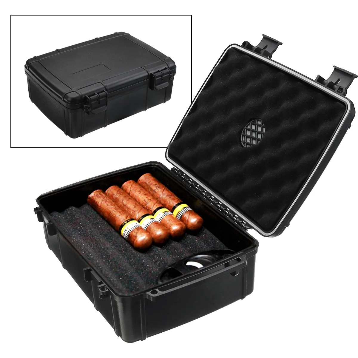 YKPuii Portable Cigar Case Box Builtin Humidor IP68 Waterproof Dustproof Shockproof Black