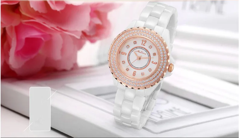 MELISSA Brand Designer Full Ceramic Bracelet Watch Healthy Anti-allergy Women Dress Wristwatch Crystals Reloj Montre Femme F8011