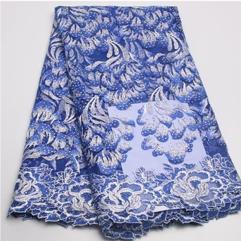 

Bridal net fabric 2017 Embroidered African lace fabric High Quality Mesh Nigerian lace fabrics For Wedding QF388B-2