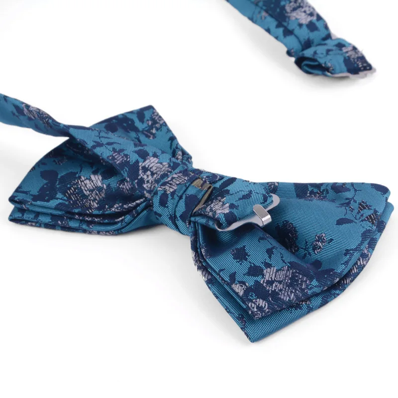 Business men's suit shirt accessories bow double pleat widened peacock blue green pattern bow tie
