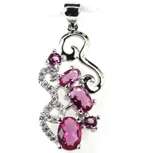 2017 New Arrival Pink Tourmalins, White CZ Woman’s Gift Silver Pendant 31x14mm