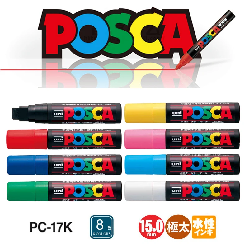 1 шт. Uni Posca PC-17K маркер-очень широкий Tip-15mm 8 цветов Набор rotulador
