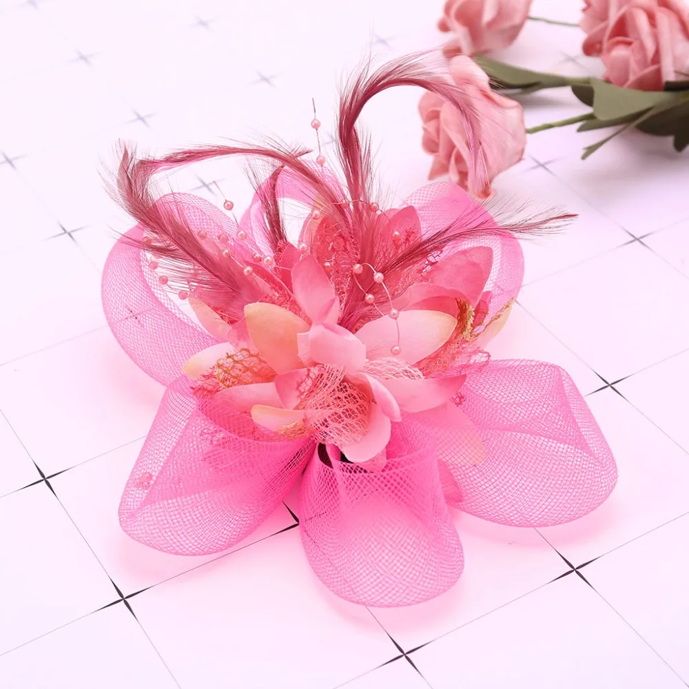 Womens Flower Feather Beads Mesh Corsage Hair Clips Fascinator Bridal Hairband