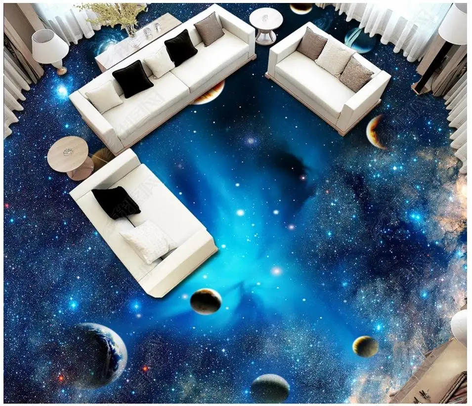 

custom 3d flooring Waterproof self-adhesion murals Space Star Planet 3D floor painting Stickers wallpaper living room wall decor