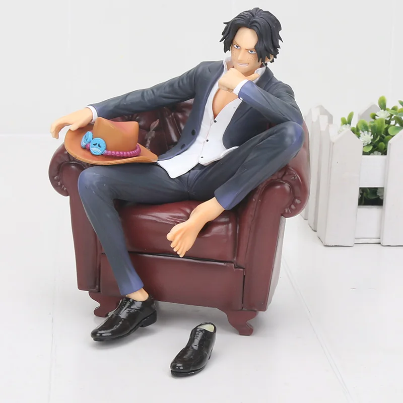 

16cm One Piece Black Suit Portgas D Ace Sitting Sofa PVC Action Figure Toys
