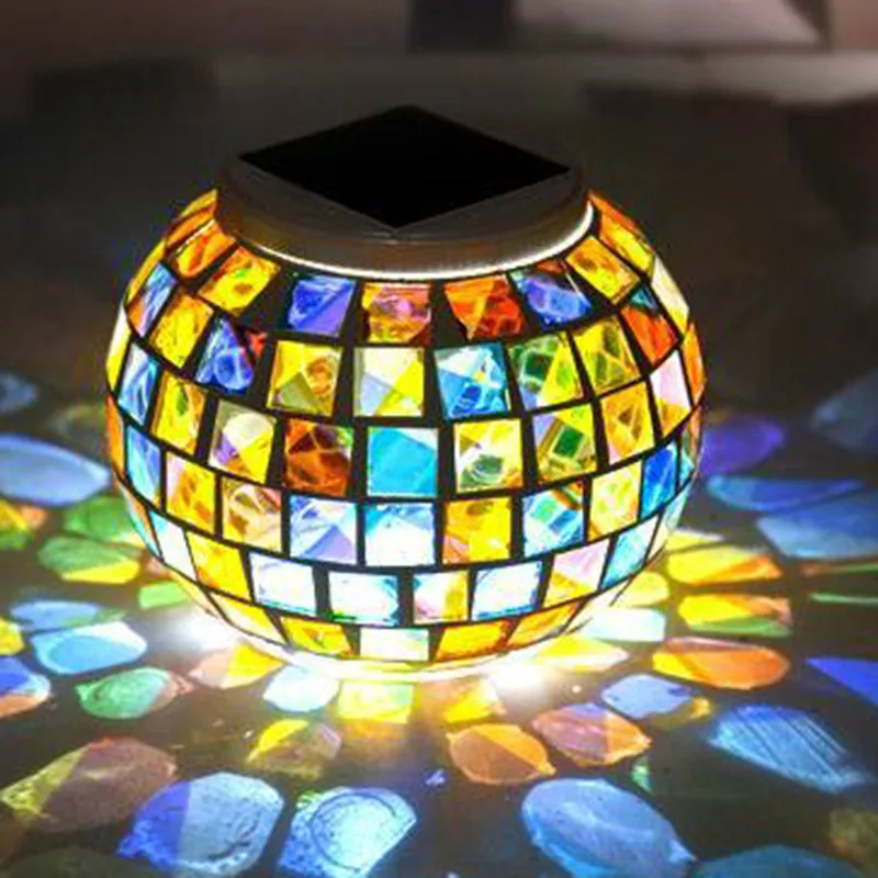LAIDEYI Mosaic Glass Ball LED Solar Lights Color Changing Outdoor Yard