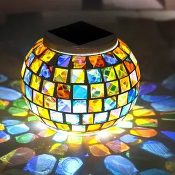 

LAIDEYI Mosaic Glass Ball LED Solar Lights Color Changing Outdoor Yard Garden Balcony Waterproof Light Indoor Night light
