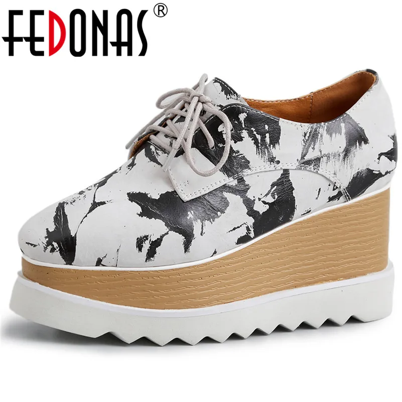

FEDONAS Fashion Brand Printes Flats Platforms Shoes Woman Lace Up Spring Summer Casual Shoes Woman Ladies Ladies Shoes Flats