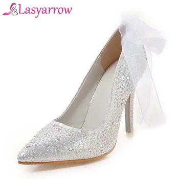

Lasyarrow Women Pumps Thin High Heels Sexy Party Wedding Shoes Pointed Toe Shallow Mouth Bling Bling Crystal Slip On Pumps Q071