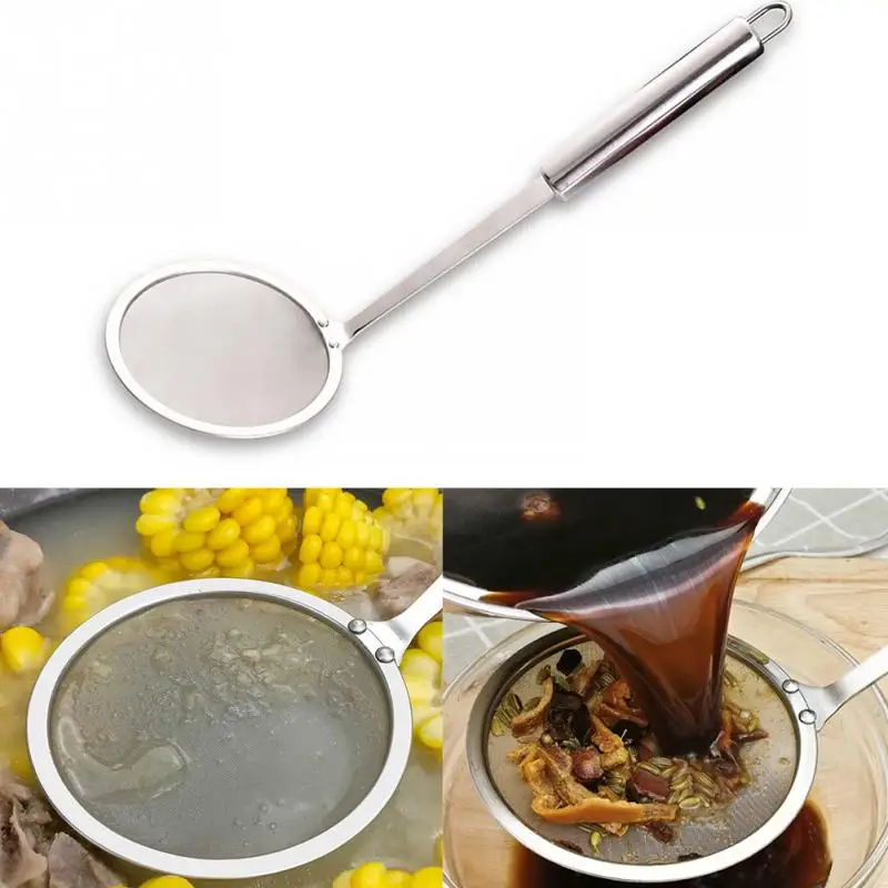 

Superfine 304 Stainless Steel Oil Spill Spoon Filter Small Colander to Oil Across the Mesh Sieve Oil Scoop Kitchen Scoop