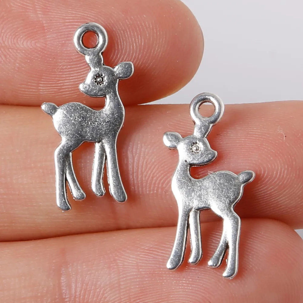 Hot Selling 16pcs Deer Charms Pendant 11x21mm Plated Silver Antique