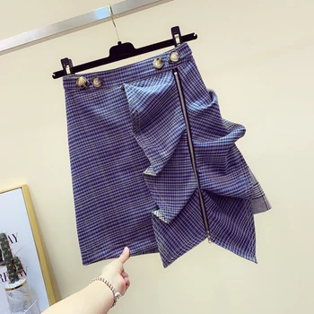 

Fashion Skirt Women 2019 New Irregular Skirt Summer Clothes New Lattice Lotus Leaf Side Stitching High Waist Slim Skirts Lady