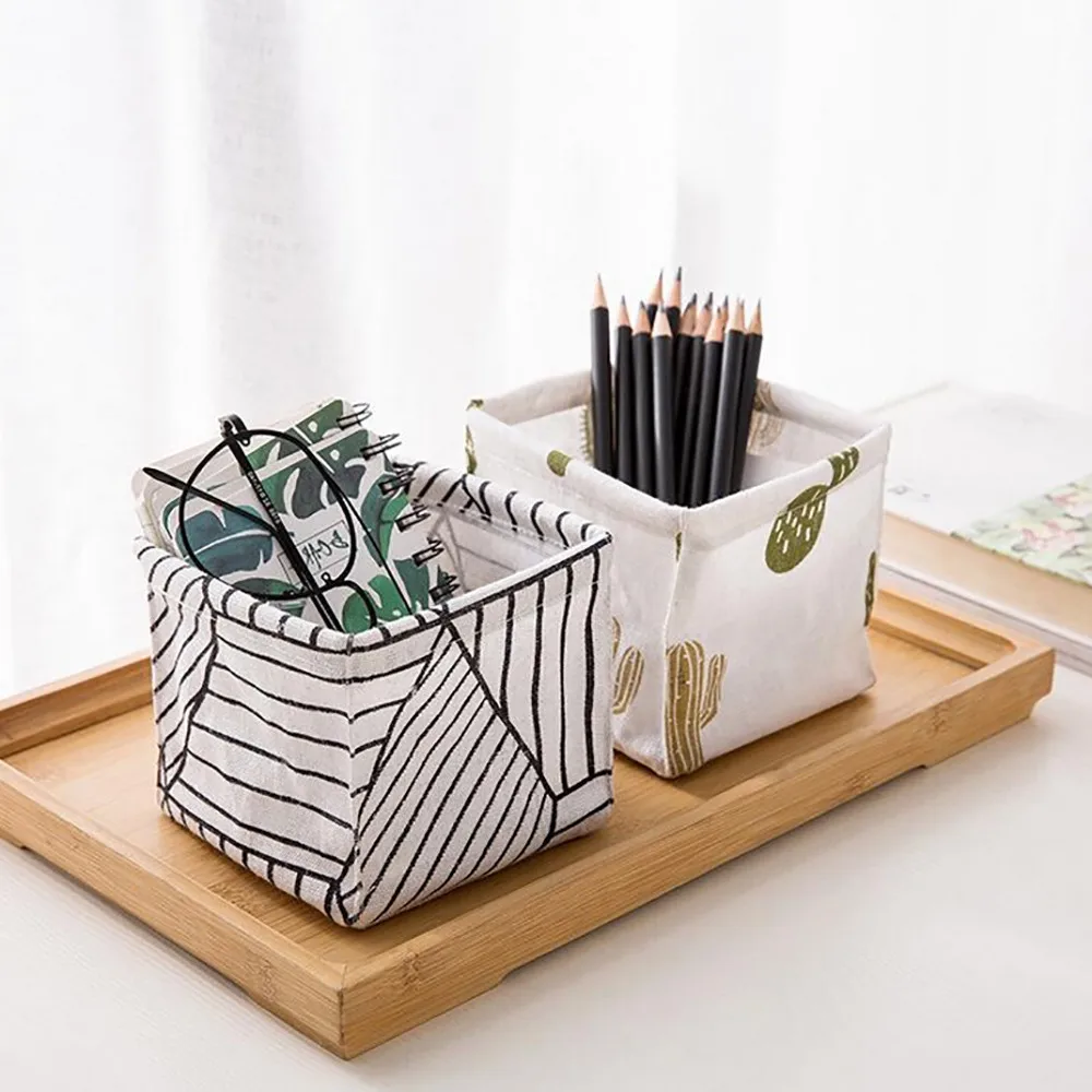 

3pcs Storage Bin Basket Table Desktop Makeup Brush Lipstick Storage Bin Closet Toy Box Container Organizer Fabric Basket