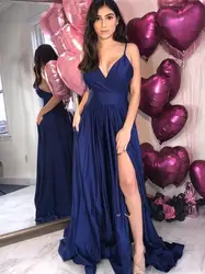 Vestidos de fiesta 2019 пикантные высокий разрез Выпускные платья Длинные спинки темно синий вечеринка для женщин