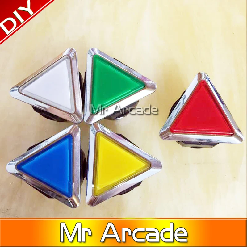 

Free shipping CHROME Plated illuminated 12v Triangle LED Arcade Push Button with microswitch 5 colors 1pcs