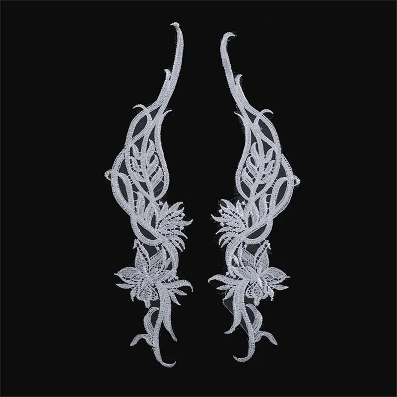 1Mirror Pair Ivory Flat Embroidered lace Applique Wedding Dress Accessories DIY Sew Cloth Decorative patch 34X 8cm BD0681 | Дом и сад