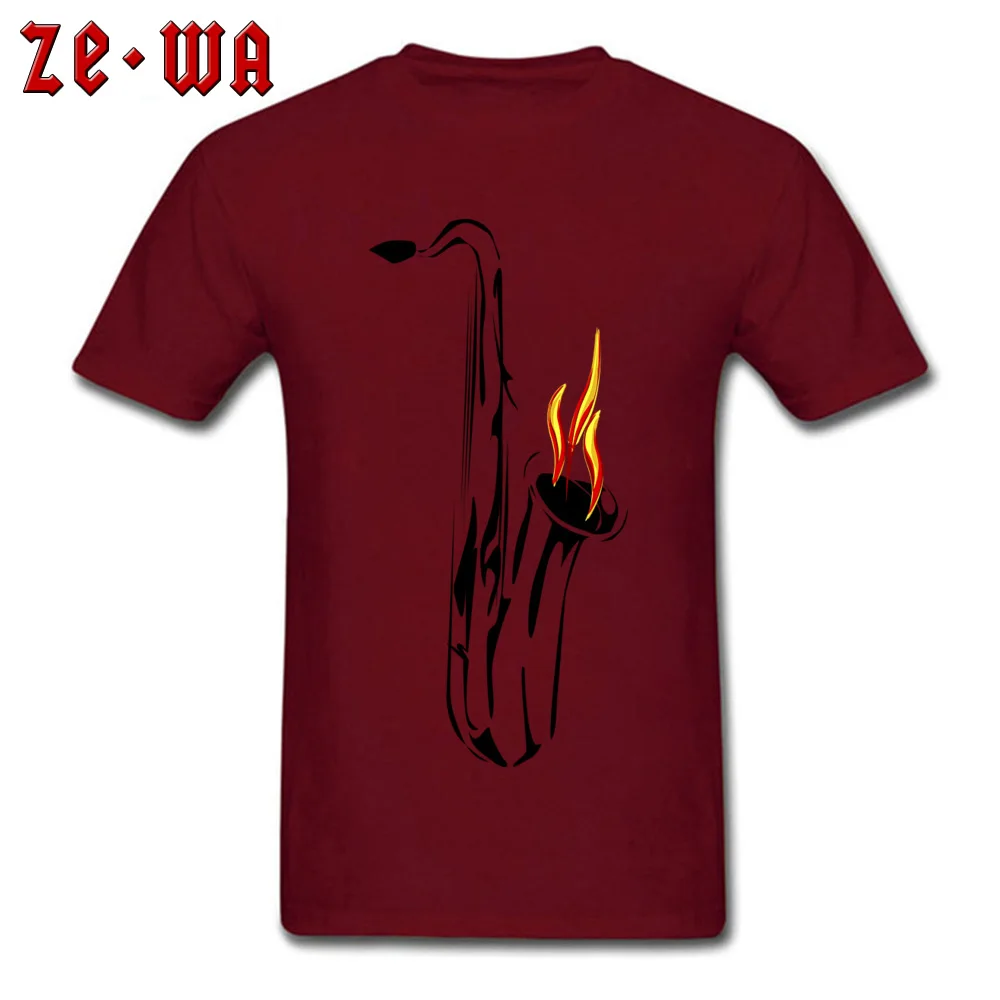 Saxophone Cotton Fabric Male Short Sleeve Tops Shirts Summer VALENTINE DAY T-Shirt Unique Sweatshirts 2018 Hot Sale Round Neck Saxophone maroon