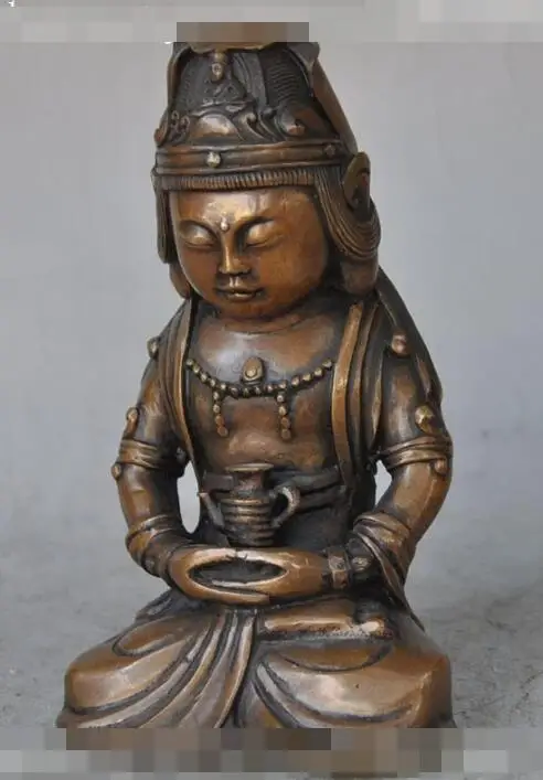 

S02809 old Tibet Buddhism bronze copper Kwan-Yin Bodhisattva hold Pot buddha statue