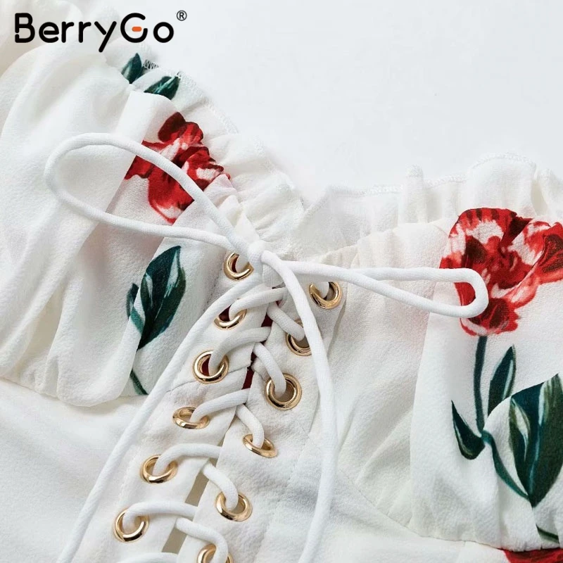 BerryGo/сексуальное женское белое платье с открытыми плечами и принтом элегантные