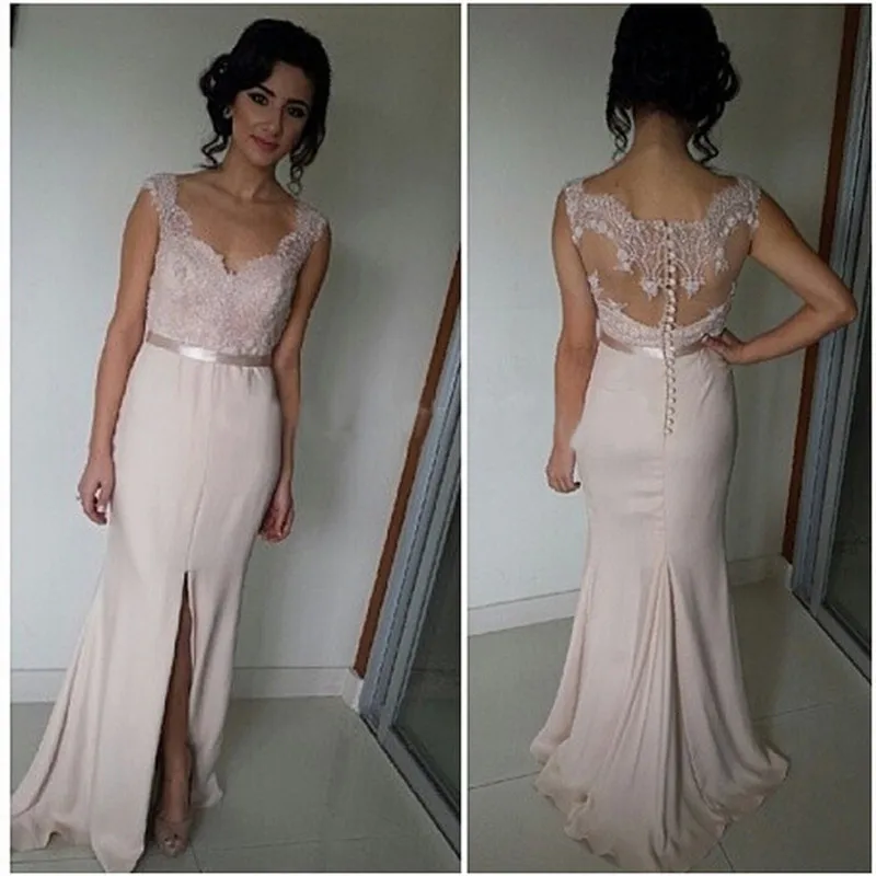 

Long Evening Dresses 2016 Mermaid Lace Mother oif Brides Dress Sleevelss Satin V neck Prom Gowns