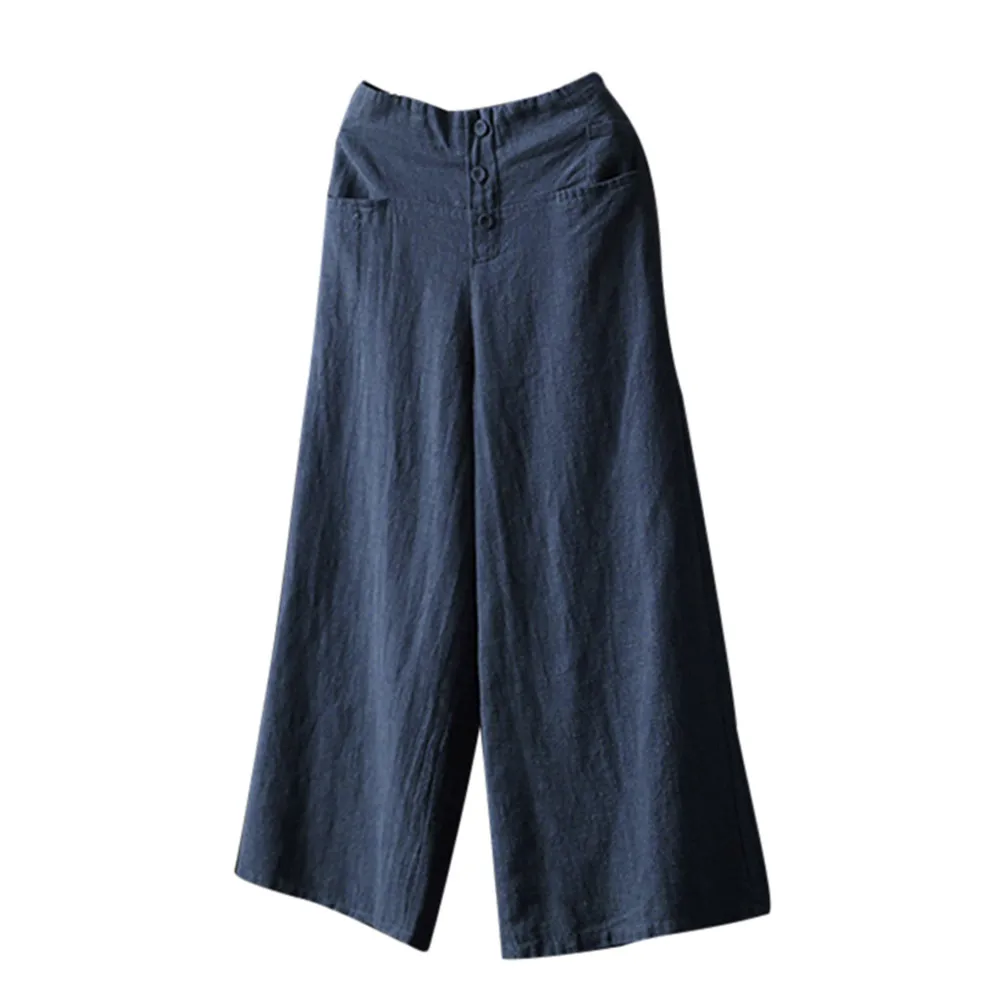 

Women Palazzo High Waist Wide Leg Culottes Cotton Linen Lightweight and Soft fabric Trousers Loose Pants 2019 W701