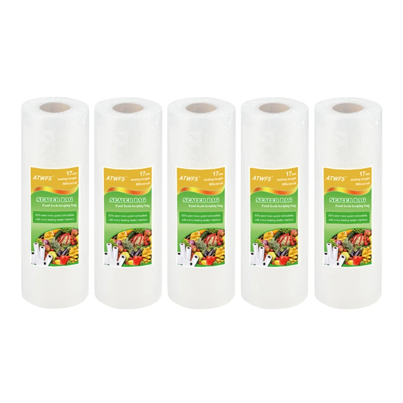 ATWFS 5 Rolls/lot Vacuum Bags for Food Vacuum Sealer Bags Packing Machine Storage Bag 12/17/20/25/28cm*500cm