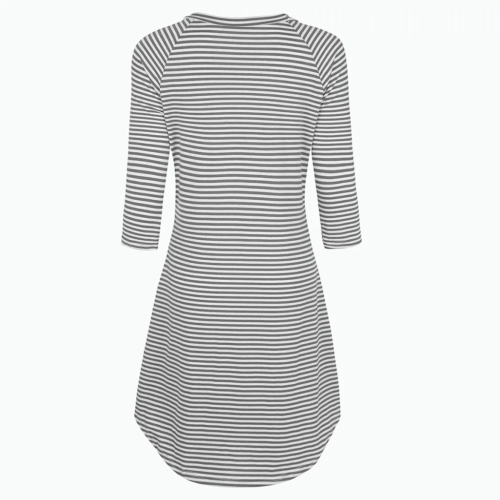 Home suit Women's Maternity Night Dress 3/4 Sleeve Striped Nursing Breastfeeding Cotton Sleepwear Dress Nightgown Home Wear#g4