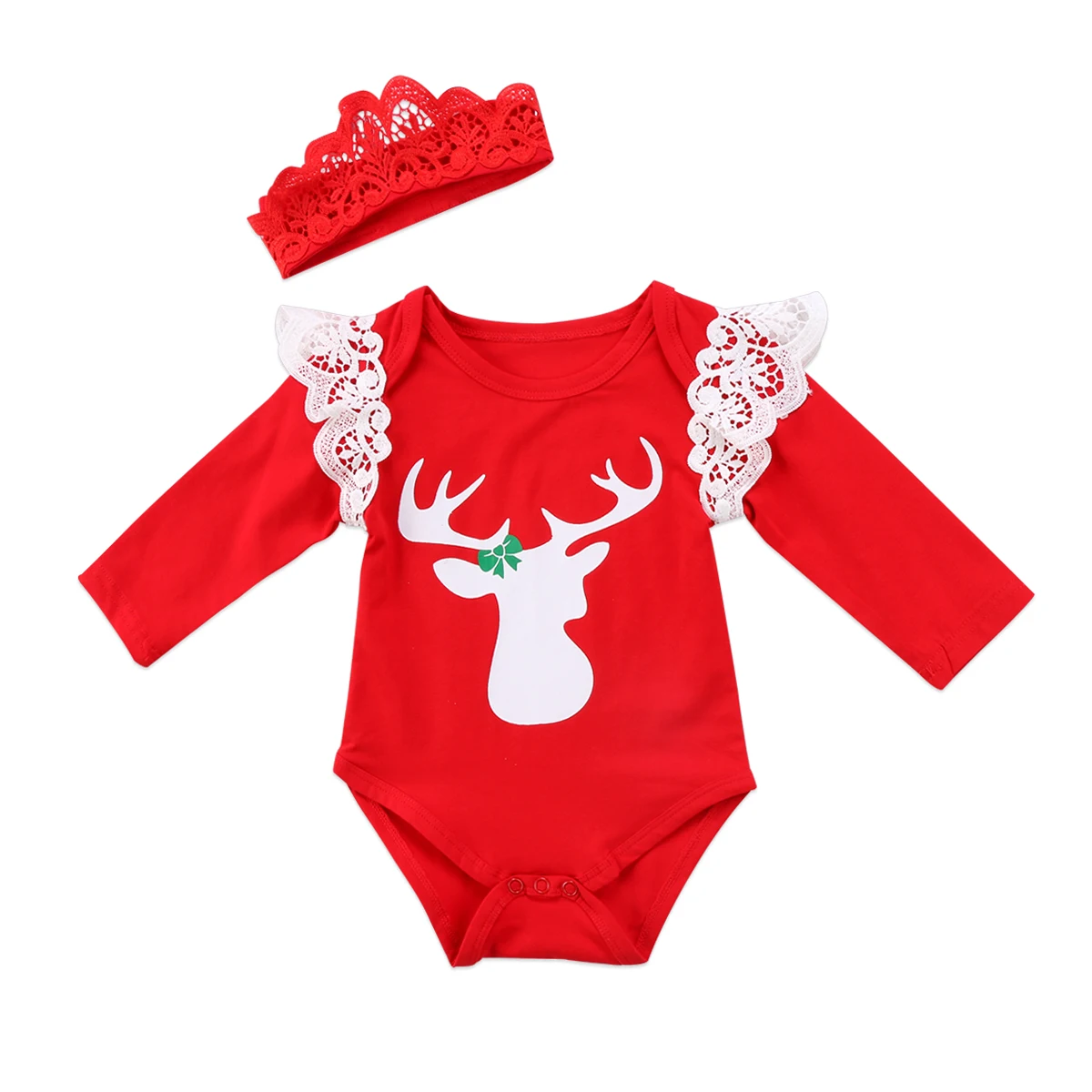 

Princess Christmas baby girl lace romper Newborn infant Girl cartoon Deer Romper+headband christmas baby girl clothes red D15