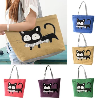 

Bags for Women 2018 New Cartoon Cat Fish Canvas Handbag Preppy School Bag for Girls Women's Handbags Cute Bags Bolsa Feminina