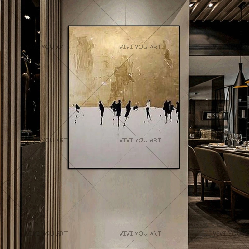 

High Quality Handmade Golden Colors Abstract Oil Painting on Canvas Golden Foil Abstract Wall Art Picture For Home Room Decor