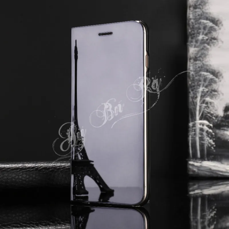 Black(LiShi) Флип кожаный чехол с Прозрачным Зеркалом Для iphone Xs Max Xr X 7 8 Plus 6 6 S 5 5S SE роскошное Гальванопокрытие пластиковая крышка - Цвет: Black(LiShi)