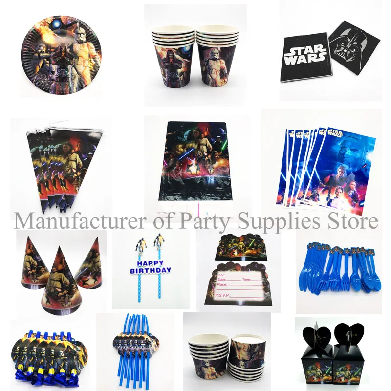 

Star wars theme disposable plates cups napkins Star wars theme birthday party decorations candy boxes invitations banners