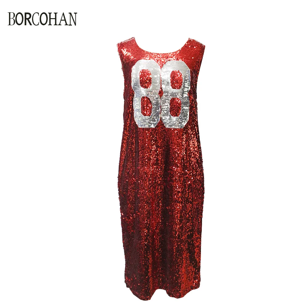 

Women's new spring/summer dress sequin number dress cheerleading vest dress trend red sleeveless dress yk142