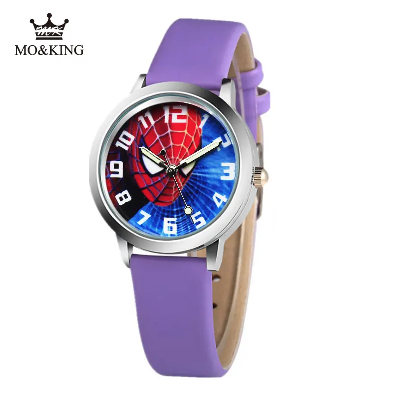 Горячая Распродажа, часы с человеком-пауком, Детские милые Мультяшные водонепроницаемые часы, детские часы, резиновые кварцевые часы, подарок для детей, reloj montre relogio - Цвет: Фиолетовый
