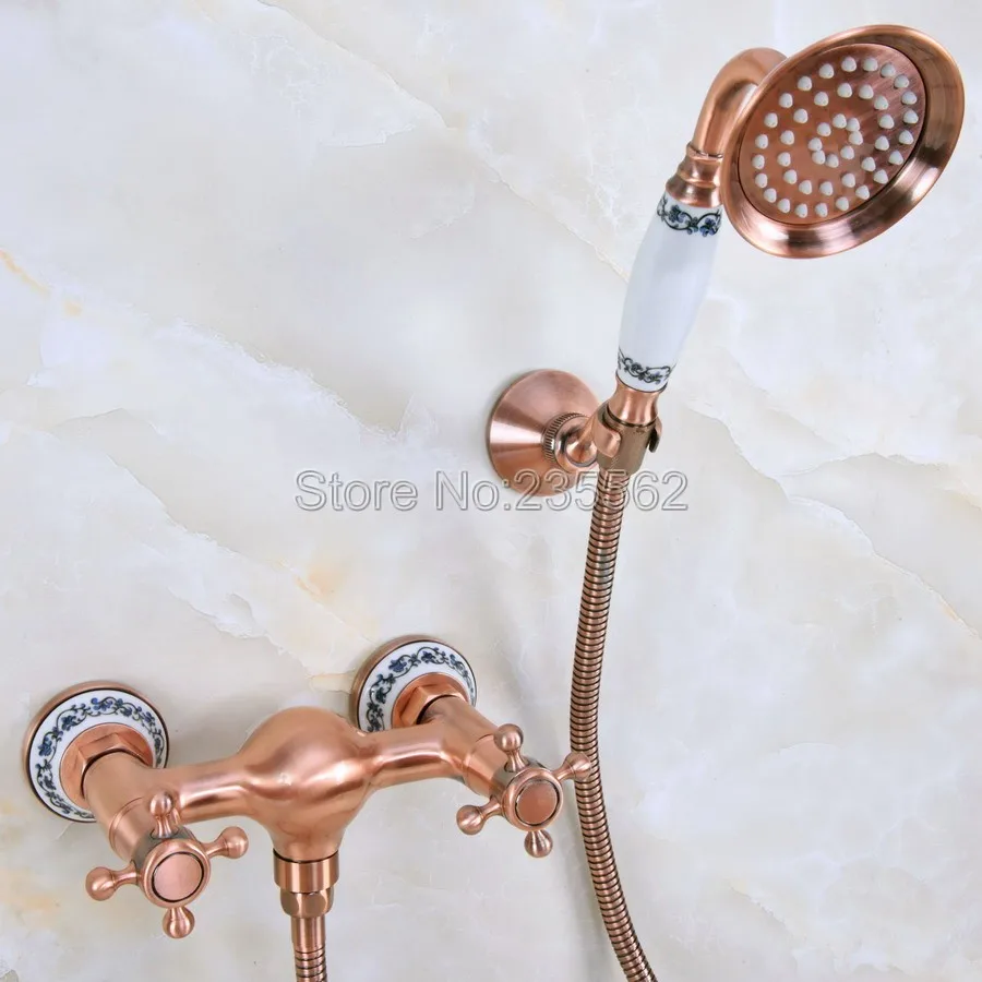 

Antique Red Copper Bath Shower Faucets With Hand Sprayer Shower Head Bathroom Tap lna293