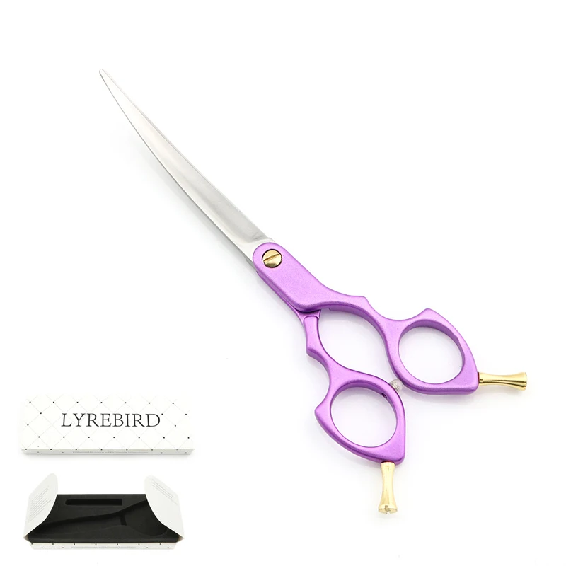 Purple whit box Профессиональные ножницы для ухода за собаками, изогнутые ножницы 6,5 дюймов, авиационная алюминиевая ручка, супер Япония, 440C Lyrebird, Новинка - Цвет: Purple whit box
