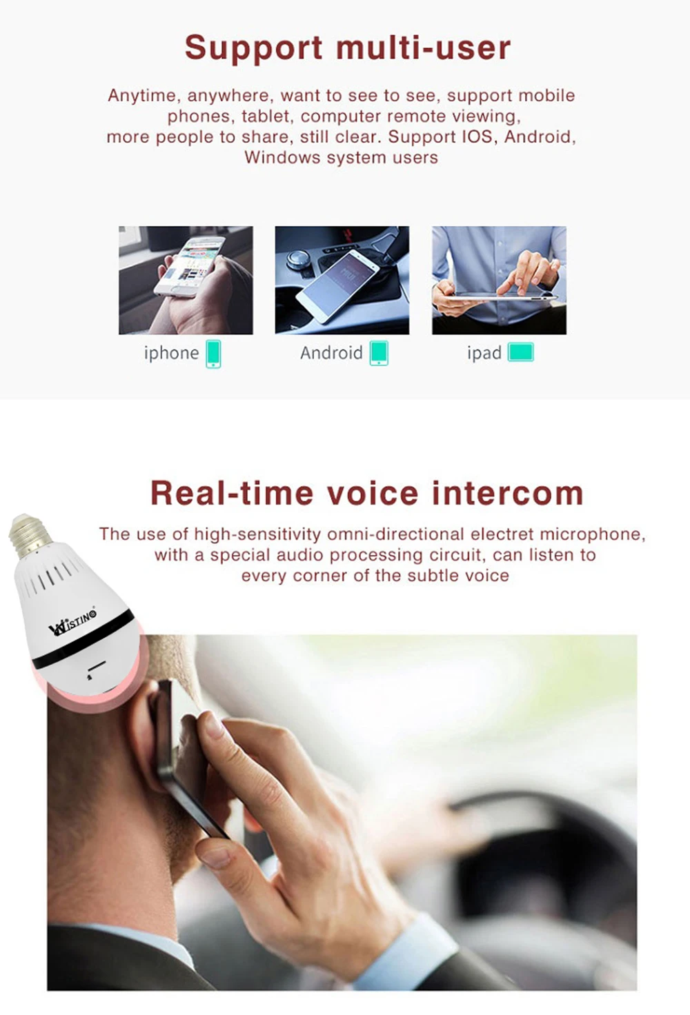 Wistino 960P Wireless IP Camera Bulb Light WiFi Doorbell Camera CCTV Securtiy Video Baby Monitor Home VR Camera Remote Control (4)